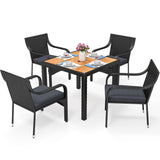 YITAHOME 5-Piece Patio Dining Set, Outdoor Wicker Conversation Furniture with Wooden Tabletop and Cushions, Wicker Square Dining Sets for Lawn Garden Backyard Deck YITAHOME