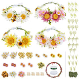 ACRNIGHEET 4PCS DIY Sunflower Crown Making Kit, Sunflower Crown Kit, DIY Flower Crowns for Women, Flowers, Vines and Leaves Sets for Brides Bridesmaids' Headwear in Weddings or Holiday Decorations ACRNIGHEET