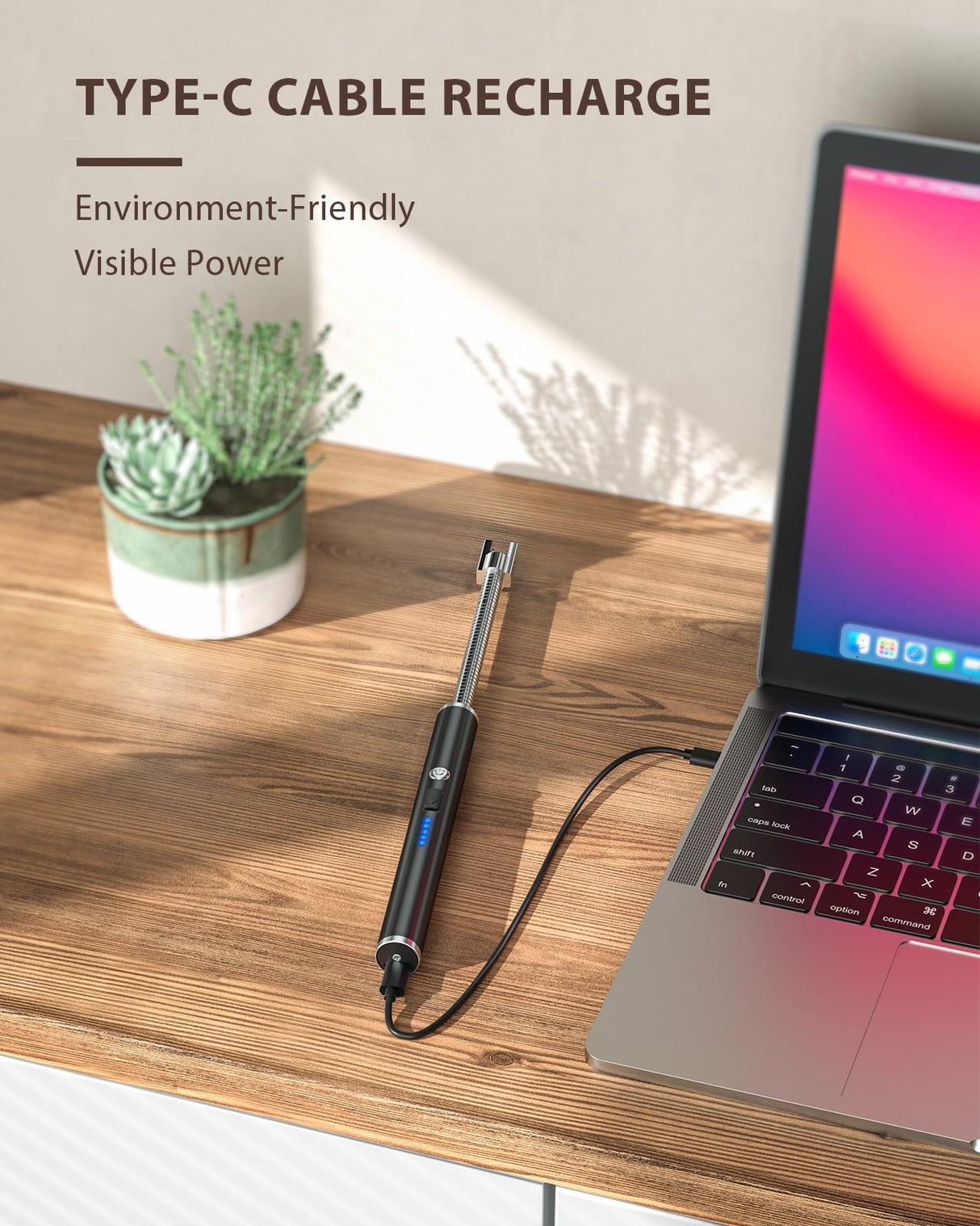 RONXS Candle Lighter, Electric Lighter, Rechargeable Type C Lighters Arc Lighter with LED Battery Display, Flameless Long Lighters for Candles Grill BBQ Camping (Black) RONXS