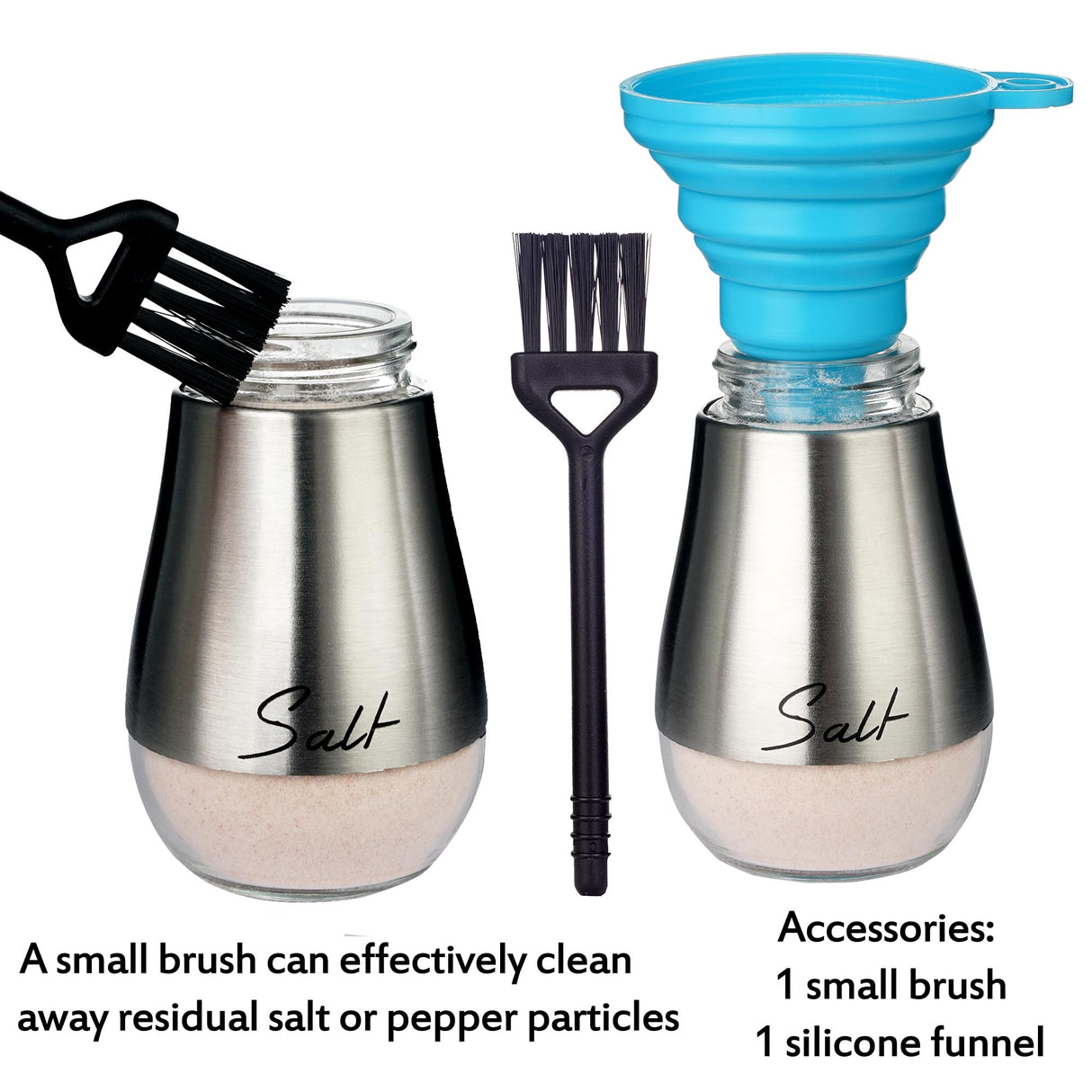 Salt and Pepper Shakers Set, Glass Bottom Salt Pepper Shaker with Stainless Steel Lid for Kitchen Gadgets Cooking Table, Camp,BBQ Spice Shaker Containers, BBQ Seasoning Jars (Silvery) Yeahey