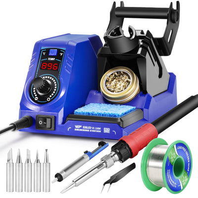 WEP 926LED V1 110W Soldering Iron Station Kit with Solder Wire, 5 Soldering Tips, Tip Cleaner, Tweezers, Desoldering Pump with Precision Temperature Control, Sleep Mode, ℉/℃