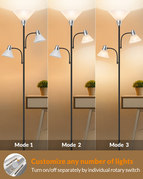 LEPOWER Floor Lamp, Standing Lamp with Replaceable 3000K Energy-Saving, Lamp for Living Room with Adjustable Reading Lights, Modern Bright Floor Lamp for Bedroom, Living Room, Office LEPOWER