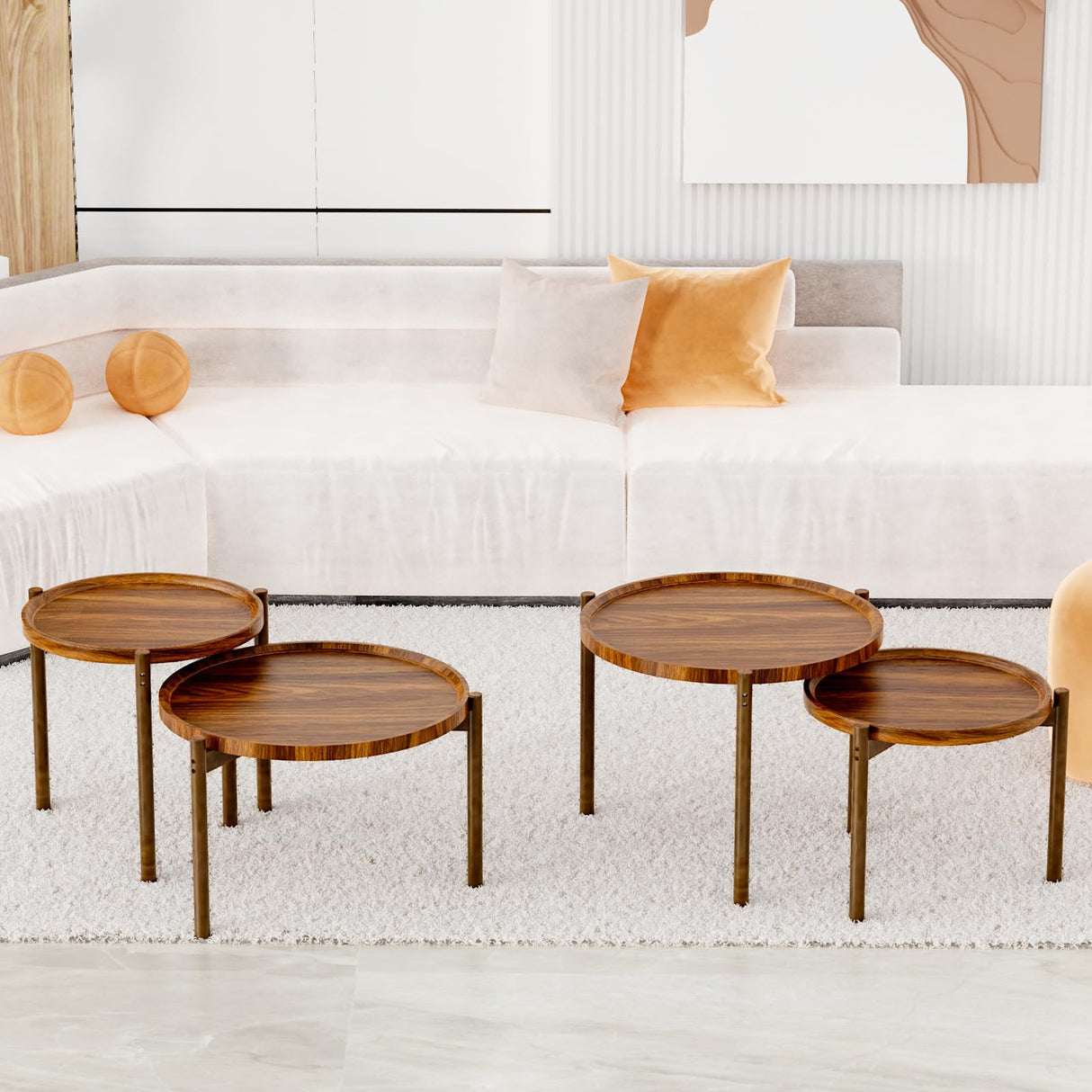 Round Nesting Coffee Tables Set of 2,Round End Table,Small Nesting Tables,Side Table,for for Living Room Bedroom Balcony BEARUT