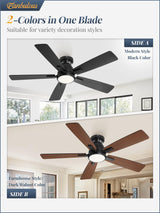 Fanbulous 46 Inch Ceiling Fans with Lights and Remote,Modern Indoor Low Profile Ceiling Fan with 3CCT 6-Speeds Quiet DC Motor,Outdoor Flush Mount Ceiling Fan For Bedroom Living Room(Black) Fanbulous