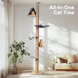 FUKUMARU Floor to Ceiling Cat Tree, 6 Level Adjustable Height (5.7-9.8 ft) Climbing Tower with Thickened Scratching Posts, Cat Activity Center with Transparent Capsule and Cozy Hammock FUKUMARU