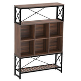Bestier 43 Inch Wide Bookshelf 5 Tier, Mid-Century Modern Bookcase with LED Light, 6 Cubes, 3 Open Storage Shelves Adjustable and Anti-toppling Design for Living Room & Study Room, Walnut Bestier