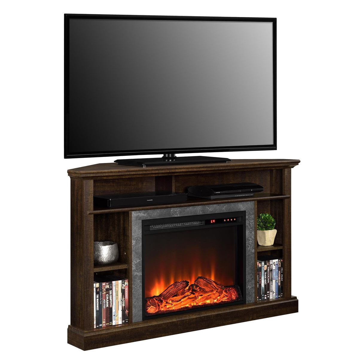 Ameriwood Home Overland Fireplace TV Stand for TVs up to 50 Inch, Replaceable Electric Fireplace Insert Heater, Remote Control, Timer, Realistic Log and Flame Effect, Espresso Ameriwood Home