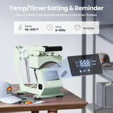 Hat Press Heat Machine for Caps with 2 Platens, Precise Temp&Timer Control, Hat Heat Press with Timer Auto Starter, Sublimation Hat Press for Trucker Hat & Iron on Vinyl, Heat Transfer (Light Green) EENOUR