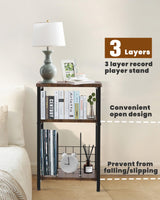 Tuohours Record Player Stand, 3 Tier End Side Table with Vinyl Record Storage Basket, Turntable Table up to 100 Albums Record Shelf Display Holder Cabinet for Living Room, Bedroom, Office Tuohours