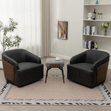 BALIAA 2pcs Swivel Accent Chair Faux Leather Swivel Barrel Chair Comfortable Mid Century Modern Chair Upholstered Metal Base Armchair for Living Room Bedroom Office Large Vintage Black BALIAA