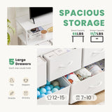 DUMOS TV Stand Dresser for Bedroom with 5 Fabric Drawer,Entertainment Center for 45 inch Television, Media Console Table with Storage, Open Shelf, Adjustable Feet, Living Room Furniture, White DUMOS
