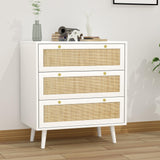 Anmytek Dresser for Bedroom with 3 Drawers, Modern Wood 3 Drawer Dresser, White Chest of Drawer with Spacious Storage Rattan Dresser for Bedroom Living Room H0072 Anmytek