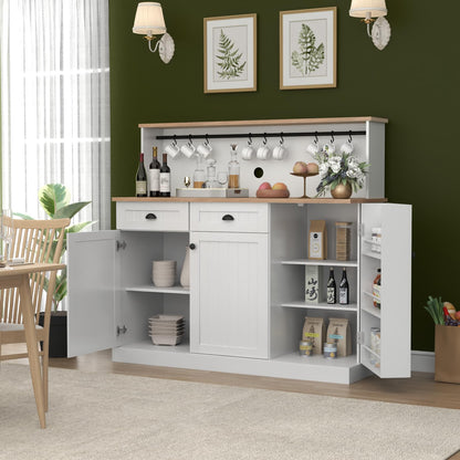 Gyfimoie Sideboard Buffet Cabinet with 2 Drawers, Farmhouse Kitchen Pantry Cabinet with Adjustable Shelves, Coffee Bar Cupboard Cabinet with 3 Doors for Kitchen, Dining Room (White) - WoodArtSupply