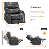MCombo Oversized Swivel Glider Rocker Power Recliner Chair for Living Room with Heat and Vibration Massage, USB Ports, Cup Holders and Pockets, Faux Leather 7785 (Dark Grey) MCombo