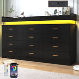 jiteentarou 12 Drawer Dresser with Charging Station and LED Lights, Modern Chest of Drawers with Power Outlet, Organizer Cabinet for Bedroom, Living Room, Entryway, Black jiteentarou