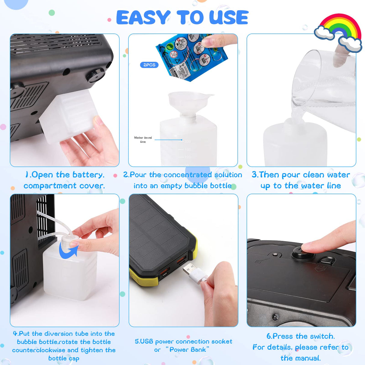 SHCKE Automatic Bubble Machine Upgrade Bubble Blower with 2 Fans, 20000+ Bubbles Per Minute Bubbles for Kids Portable Bubble Maker Operated by Plugin or Batteries for Indoor Outdoor Birthday Party SHCKE
