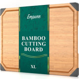 Bamboo Cutting Board, Empune Wood Cutting Boards for Kitchen with Non-slip Rubber Feet Wooden Chopping Board for Meat and Vegetables, XL Empune