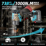 Uaoaii 1000N.m(738ft-lbs) Cordless Impact Wrench High Torque, Battery 1/2 Impact Gun w/ 2X 4.0Ah Batteries, Fast Charger, 5 Sockets & Storage Box, Electric Impact Wrench for Truck RV Mower, IW800 Uaoaii