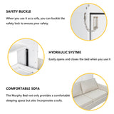 Polibi Full Murphy Cabinet Bed with Folding Sofa & Storage Shelves,LED Light,Solid Wood + MDF,No Box Spring Needed,Space Saving,87.7" L x 60" W,White+Beige Polibi