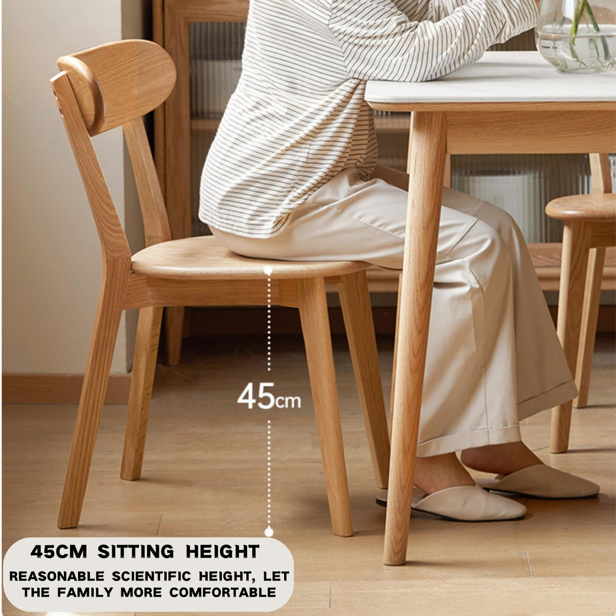 Grewood 100% Solid Oak Wood Dining Chairs Set of 2, Mid Century Modern with Wide Rounded Backrest, Chairs for Dining Room, Kitchen Chairs, Original Wood Color Grewood