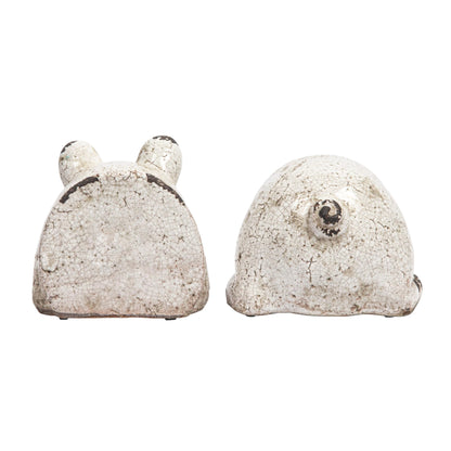 Creative Co-Op Distressed White Pig Shaped Terracotta Bookends (Set of 2 Pieces)