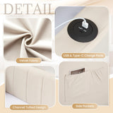 Twin Size Daybed with Pop Up Trundle Bed,Velvet Twin to King Size Day Bed Frame with USB Ports&Side Pockets,Extendable Upholstered Wooden Sofa Bed for Bedroom,Living Room,No Box Spring Needed,Beige JEEOHEY