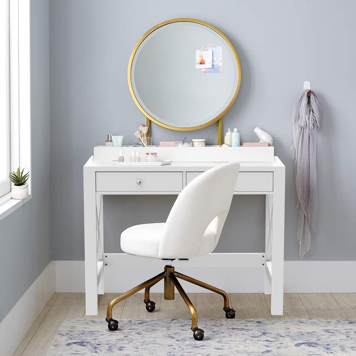ChooChoo Computer Desk Study for Home Office, Modern Simple 40 Inches White Desk with Drawers, Makeup Vanity Console Table ChooChoo