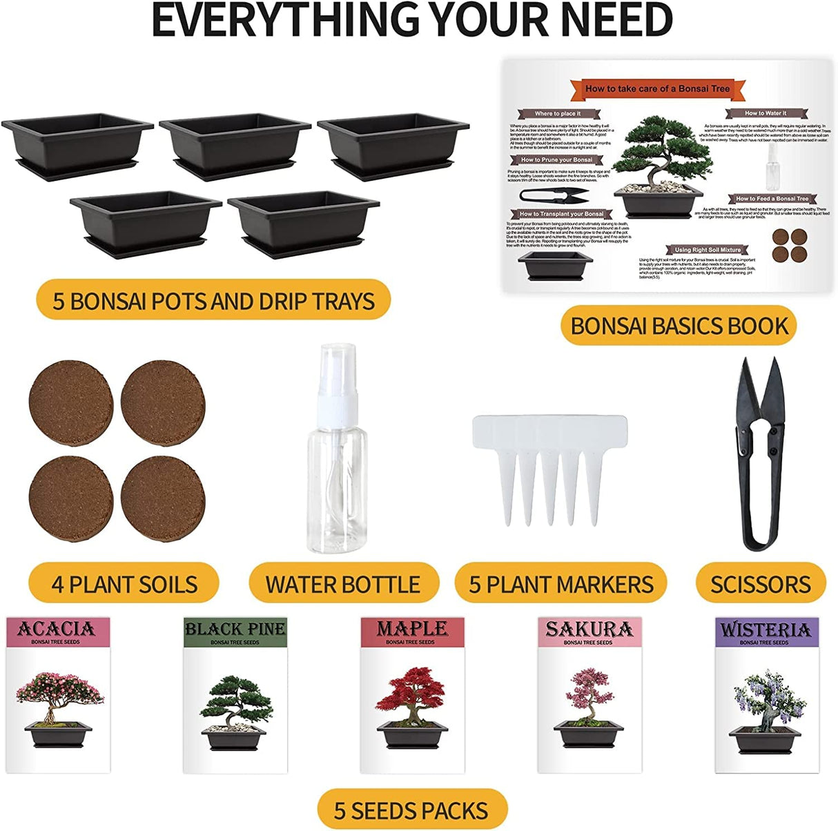 Meekear 5 Bonsai Tree Kit Complete Plant Growing Tools, Grow in Pot Indoor Bonsai Tree Starter Kit, Great Home Gardening Potted Plants DIY Gift for Adults Meekear