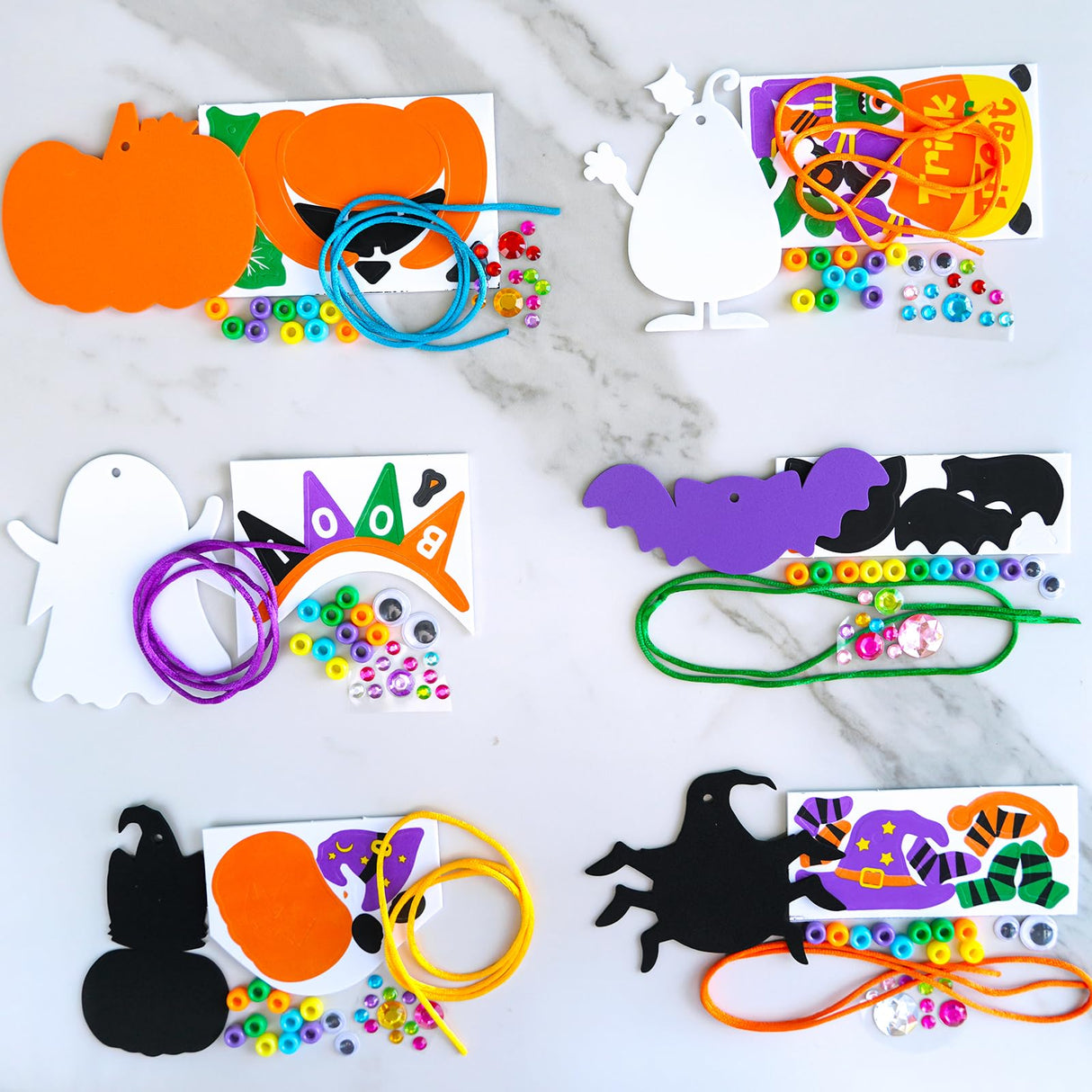 Winlyn 24 Sets Halloween Craft Kits DIY Art Sets Spider Bat Ghost Pumpkin Foam Stickers for Kids Fall Home Classroom Activities Trick-or-Treat Party Favors Winlyn