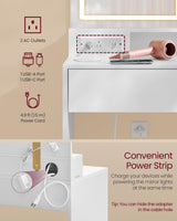 VASAGLE Vanity Desk with Mirror and Lights, Power Outlets, Vanity Table Set with Stool, Drawers, 35.4-Inch Wide Makeup Vanity, Jewelry Storage, Adjustable Shelves, for Bedroom, Cloud White URDT132W02 VASAGLE