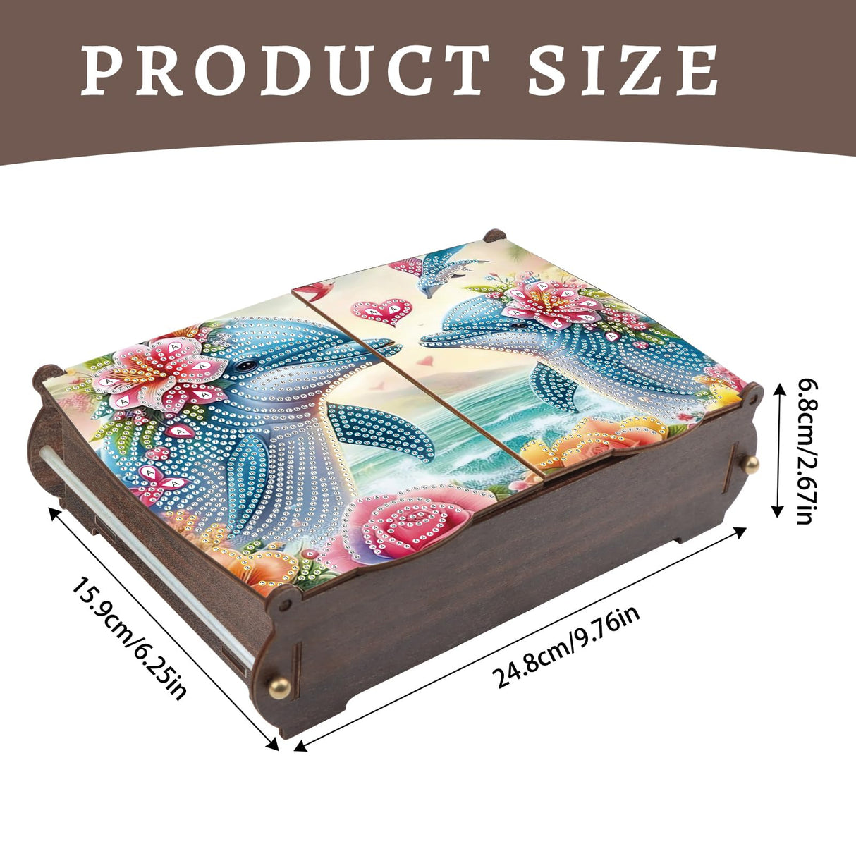 MVVMTOP Diamond Painting Kit Wooden Storage Box, Dolphin DIY Special Shaped Diamond Flip Cover Wooden Money Box, Handmade Art Desktop Decorations Birthday Gifts for Friends MVVMTOP