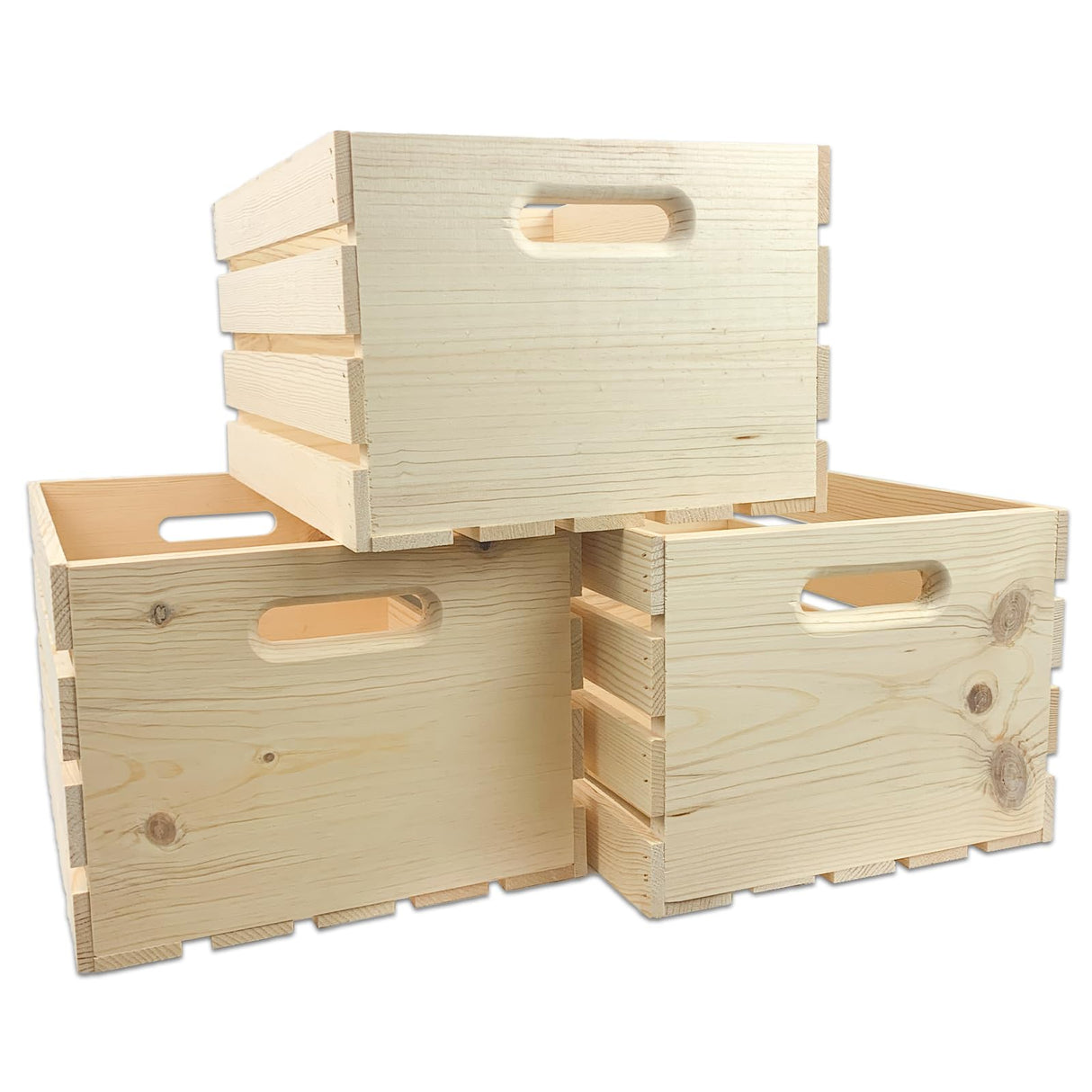 Wilson Large Wooden Pine Crate for Storage and Decoration at Home, Office, Kitchen, Bedroom, and Retail (12.5"x9.625"x17.875") (Set of 3) Wilson