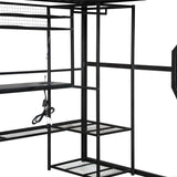 HZXINKEDZSW Full Size Metal Gaming Loft Bed with Built-in Work Station,Open Wardrobe,LED and Multiple Storage,Modern Bed Frame with Safety Guardrail for Kids Teen Bedroom Furniture (Black-15, Full) HZXINKEDZSW