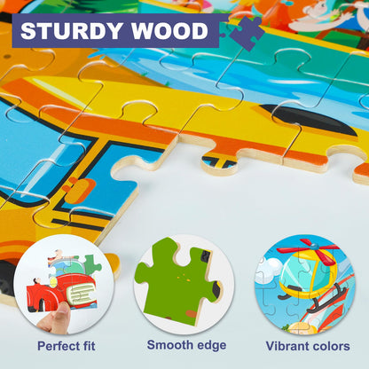 Roberly Wooden Puzzles for Kids Ages 4-8, 60 Pieces Jigsaw Puzzles for Kids 3 4 5 6 7 8 Preschool Learning Educational Puzzle Toys Set for Boys Girls - Dinosaur, Ocean, Animal, Insect, Space, Vehicles