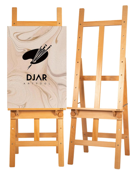 DJAR Upgrade Wooden H Frame Easel with Adjustable Storage Tray, Lightweight & Foldable Beech Wood Art Easel for Painting, Suitable for Artists and Adults DJAR