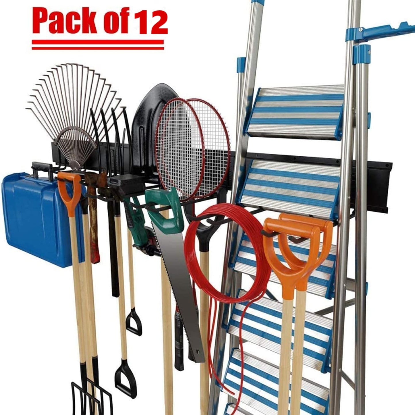 TORACK Tool Storage Rack, Heavy Duty Steel Garage Wall Mount Garden Tool Organizer for Ladders, Chairs, Shovels, Broom, Power tools (8-Pack 5.7"-11" Mixed Hooks, up to 800 lbs) - WoodArtSupply