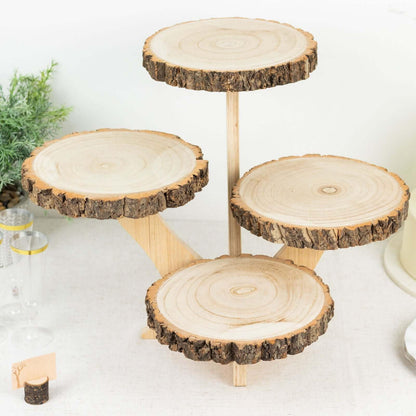 Efavormart 15" Tall 4-Tier Natural Farmhouse Style Wood Slice Cupcake Stand Holder, Rustic Dessert Display Cake Stand