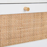 Natural Rattan Nightstands Set of 2, Accent End Table, Boho Bedside Table with 1 Hand Made Decorated Door for Living Room, Bedroom, White Angel Sar