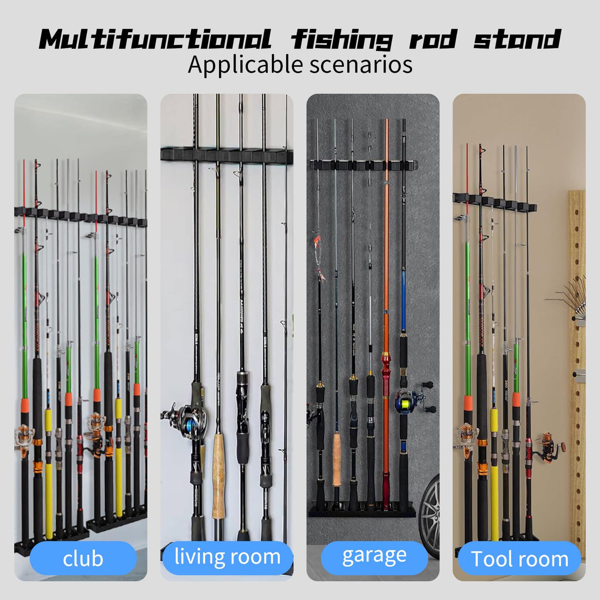 OH MY WOW Fishing Rod Holder Wall Mount – Vertical Storage Rack for 6 Rods, Durable Fishing Pole Organizer for Home, Garage, and Outdoor Use OH MY WOW