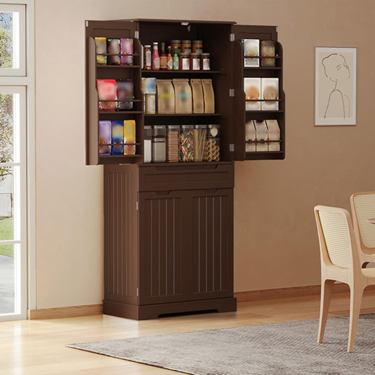 Gizoon 71" Kitchen Storage Cabinet with Doors and Shelves Large Pantry Storage Cabinet Freestanding Bathroom Cabinet with Drawer for Dining Room Craft Room, Dark Brown Gizoon