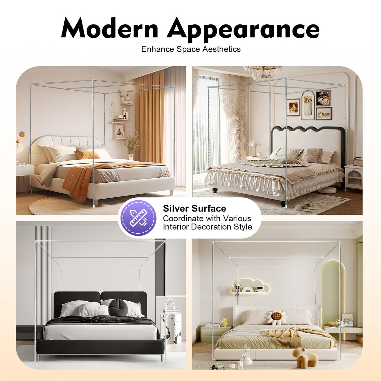 JAYEUW Canopy Bed Frame King Size Canopy Bed Frame & Bed Poles Stainless Steel Fit for Four-Corner Bed (King) JAYEUW