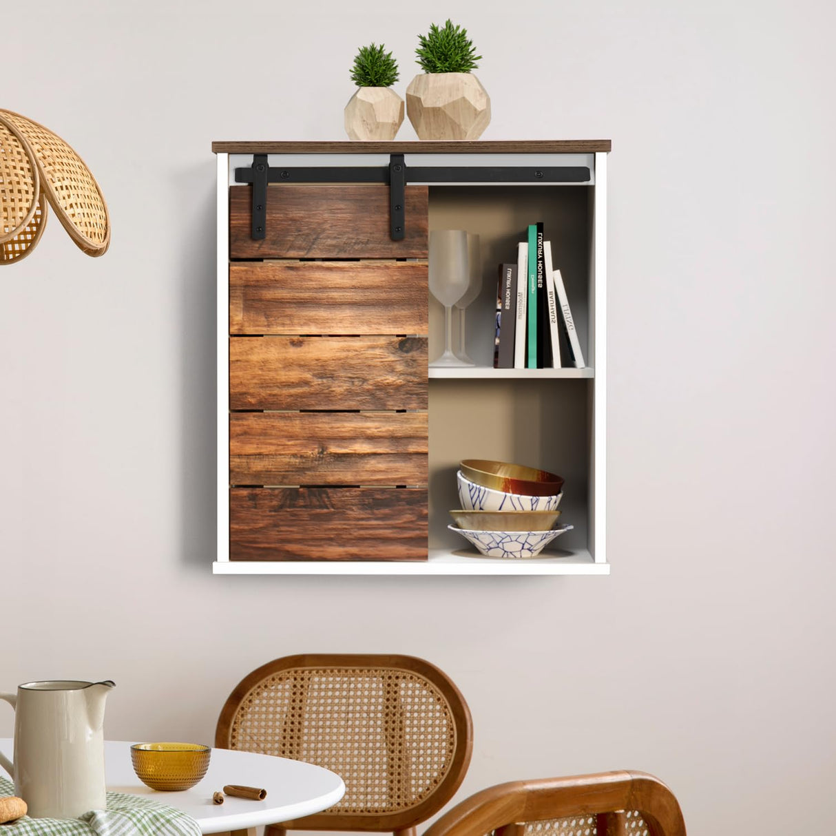 Landia Home Wall Mounted Cabinet for Storage, Farmhouse Bathroom Cabinet with Sliding Barn Door, Medicine Cabinet Storage, Cabinet for Bathroom, Kitchen, Living Room, White Landia Home