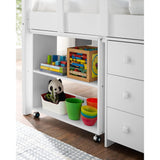 Naomi Home Twin Size Loft Bed with Storage, Desk, Cabinet Ladder, Low Study Pine Wood for Kids, Safety Guard Rails, Bookcase Shelf, White Naomi Home