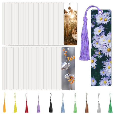50 Pcs Sublimation Bookmarks Double Sided, 6" x 1.5" Sublimation Bookmark Blank Bulk Plastic Sublimation Blanks DIY Bookmarks with Hole and Colorful Tassels for Crafts Gift (Ultra Thin Plastic) ToBeAce
