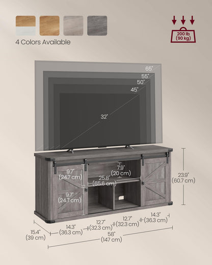 VASAGLE TV Stand for TVs up to 65 Inches, Farmhouse Entertainment Center with Sliding Barn Doors, TV Console Table for Living Room, Misty Gray ULTV324G68 - WoodArtSupply