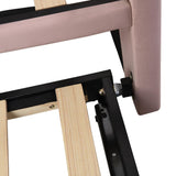 KTATK Twin Size Velvet Upholstered Daybed with Pop Up Trundle,Extendable Wooden Bed Frame,W/Backrest and Armrests,Twin-Size to King-Size,for Living Room Apartment,Pink KTATK