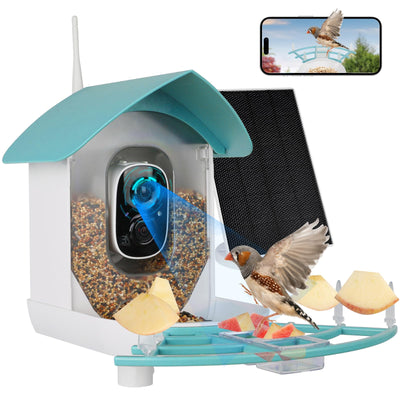 Bird Feeder with Camera,AI Identify Birds Species,Solar Powered,Auto Record Videos in Backyard,Instant Notifications,Ideal Gift for Family and Bird Lovers