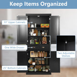 YOCONYO 72" Kitchen Pantry Cabinet, Freestanding Storage Cabinet with 4 Doors, Adjustable Shelves for Kitchen, Living Room and Dinning Room，Black YOCONYO