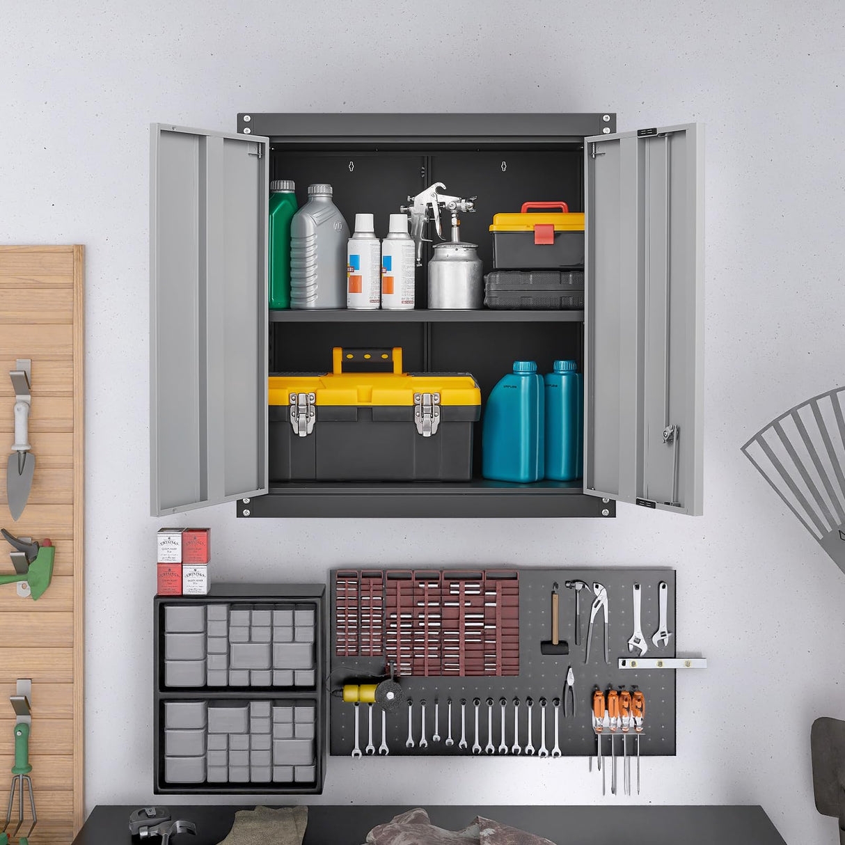 STEELIST Metal Wall Cabinet, Metal Garage Cabinets Wall Mount, Metal Wall Cabinets for Garage, Tool Cabinets with Lockable Doors and Shelves, Garage Cabinet for Home, Office, Basement STEELIST