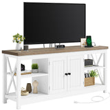 YITAHOME TV Stands for Living Room, Modern Entertainment Center with Power Outlets for Television up to 65 Inch, Farmhouse Media Console TV Cabinet with Adjustable Shelf & Open Shelves, White YITAHOME